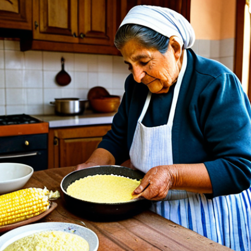 Home 7 Traditional Preparation**
"A heartwarming scene of a Chilean grandmother in her modest kitchen, fully clothed in a traditional dress, carefully preparing Pastel de Choclo. She is surrounded by fresh corn, ground beef, and spices. The kitchen is rustic and filled with warm, natural light. safe for work, appropriate content, perfect anatomy, natural proportions, professional photography, high quality, family-friendly."
**